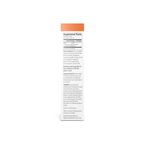 Doctor's Best SAM-e Mood & Joint Support & Liver Health (Pharmaceutical Grade/Non-GMO/Gluten Free/Vegetarian), Tablet, 60 Count (Pack of 1) Doctor's BEST Au supplements