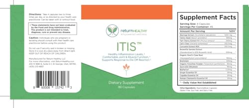 Return Healthy ITIS | Joint Discomfort Support | Nerve Support Supplement | Joint and Muscle Supplements | Celery Seed, Curcumin, Bromelain & More | Pure, Nature-Derived, Plant-Based, 180 caps Return Healthy Au supplements