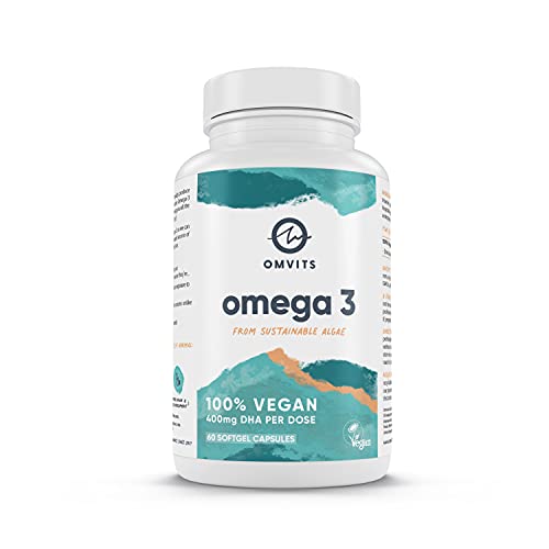 Omvits Vegan Omega 3 DHA from Algae Oil 1000mg - 60 Softgel Capsules with Vitamin E Omvits Au supplements
