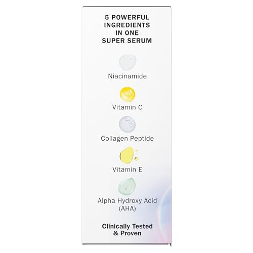 Olay Super Serum - Glow Serum for Face - Activated Niacinamide, Vitamin C & E, Collagen Peptide, AHA - 5-in-1 Benefits - Brightens, Hydrates, Smooths, Firms, Evens Tone, Proactive Anti-Aging, 1.7 Oz Olay Au supplements