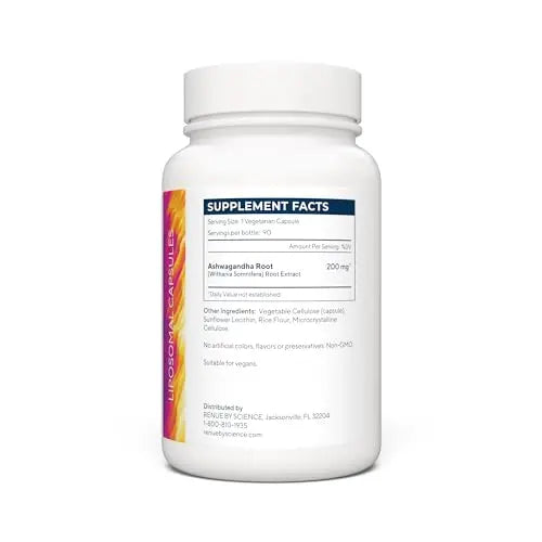 Renue By Science Ashwagandha | High Strength Liposomal Ashwagandha Supplements | 90 Ashwaganda Capsules - 200mg Ashwagandha per Serving | Non-GMO | Made in The USA Third-Party Tested Renue By Science Au supplements