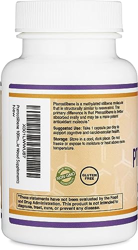 Pterostilbene Supplement 100mg Capsules (Third Party Tested) Manufactured in The USA Double Wood Supplements Au supplements