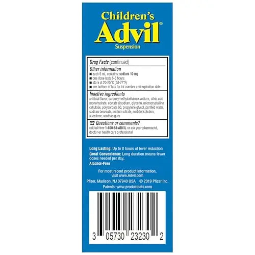 Children's Advil Pain Reliever and Fever Reducer, Dye Free and Sugar Free Ibuprofen Oral Suspension, Berry Flavored - 4 Fl Oz Children's Advil Au supplements