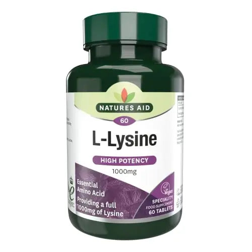 Natures Aid L-Lysine 1000 mg, High Potency Essential Amino Acid, Vegan, 60 Tablets natures aid Au supplements