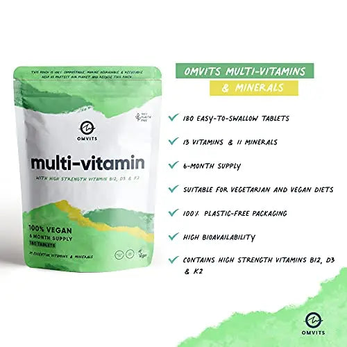 Vegan Multivitamins & Minerals - With High Strength Vitamin B12, D3, K2 & Iron Omvits Au supplements