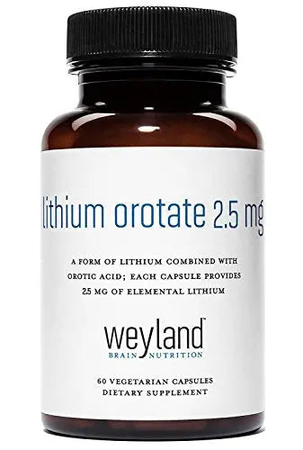 Lithium Orotate 2.5mg (1 Bottle), 60 Vegetarian Capsules, Lithium Supple Weyland Brain Nutrition Au supplements