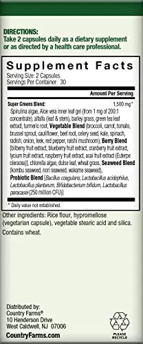 COUNTRY FARMS Super Greens Vegicaps, 32 Super Foods, Whole Food Supplement COUNTRY FARMS Au supplements