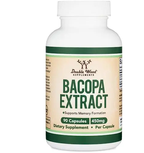 Bacopa Monnieri Capsules 20% Bacosides 450mg, 90 Count (Manufactured in USA Double Wood Supplements Au supplements