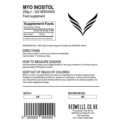 Myo Inositol Powder REDWELLS PCOS & Fertility GMO Free Vegan - 250g Pack REDWELLS Au supplements