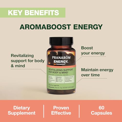 Pranarom - Aromaboost Energy Herbal Supplement - for Physical and Mental Fatigue - Guarana - Vitamins B6 B9 B12 - Pure Scots Pine Essential Oil - 60 Count Pranarom Au supplements