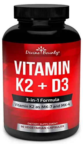 Vitamin K2 (MK7 & MK4) with D3 Supplement - Vitamin K & D as MK-7 100mcg, MK-4 500mcg Divine Bounty Au supplements