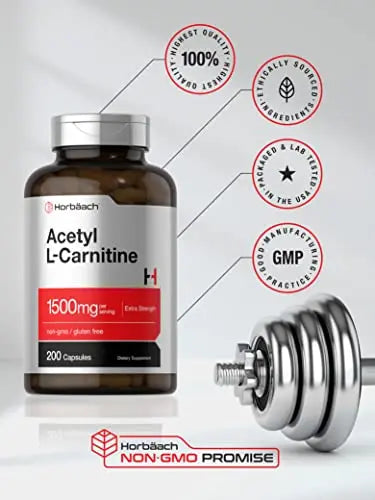 Acetyl L-Carnitine 1500mg | 200 Capsules | Extra Strength ALCAR Supplement | Non-GMO Horbäach Au supplements