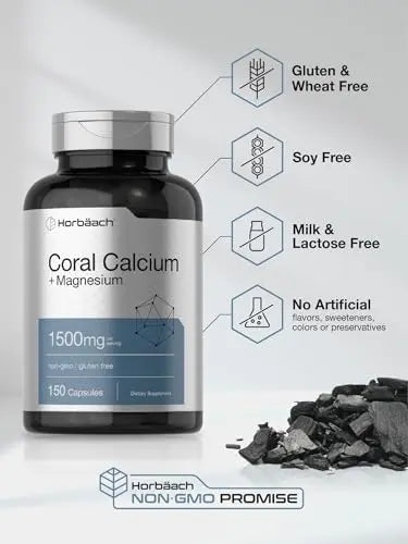 Coral Calcium 1500mg 150 Capsules | Plus Magnesium | Non-GMO, Gluten Free Supplement Horbäach Au supplements