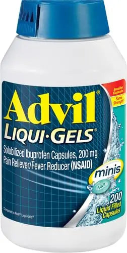 Advil Liqui-Gels minis Pain Reliever and Fever Reducer, Pain Medicine for Adults with Ibuprofen 200mg for Pain Relief - 200 Liquid Filled Capsules Advil Au supplements