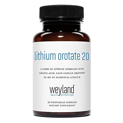 Lithium Orotate 20mg (1 Bottle), 60 Vegetarian Capsules, Lithium Supple Weyland Brain Nutrition Au supplements