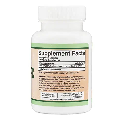 Alpha GPC Choline 600mg Capsules - Brain Support Supplement for Focus, Memory Double Wood Supplements Au supplements