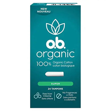 o.b. Organic Tampons, Made with 100% Organic Cotton, Proven 8 Hour Leak Protection, Super, 24 Count o.b. Au supplements