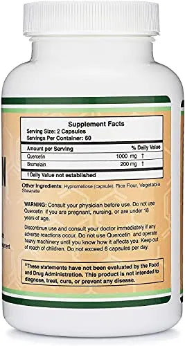 Quercetin with Bromelain - 120 Count (1,200mg Servings) Immune Health Capsules Double Wood Supplements Au supplements