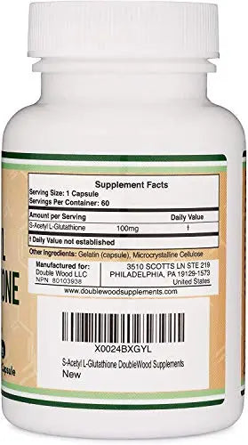 S-Acetyl L-Glutathione Capsules - 100mg, Manufactured and Tested in The USA, 60 Count Double Wood Supplements Au supplements