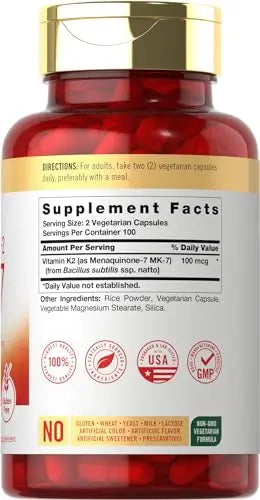 Carlyle Vitamin K2 MK7 100mcg | 200 Vegan Capsules | Menaquinone-7 Supplement Carlyle Au supplements