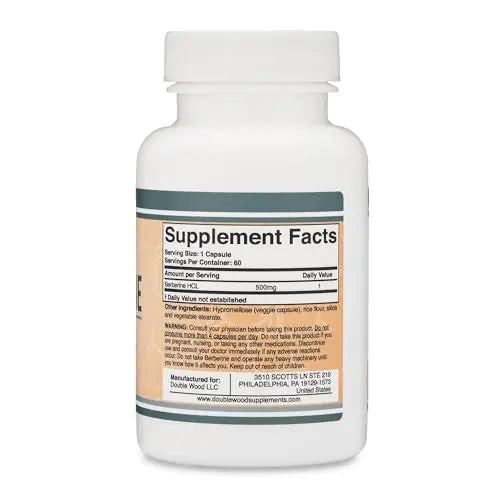 Berberine Supplement 500mg, 60 Capsules (Third Party Tested, Manufactured in The USA Double Wood Supplements Au supplements