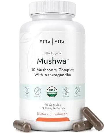 USDA Organic Lions Mane Supplement Capsules with Ashwagandha, Chaga, Reishi, Cordyceps Etta Vita Au supplements