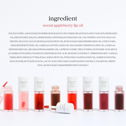 NOONI Korean Lip Oil - Appleberry | Long-Lasting, Moisturizing, Plumping, Revitalizing for Dry Lips, Waterproof, No Peel Off, Hydrating, Nourishing Crystal Clear, Stocking Stuffers, 0.12 FL Oz NOONI Au supplements
