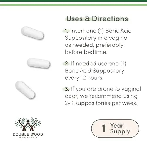 Boric Acid Suppositories 60 Count, Supports Women Health (Easy Dissolve, Third Party Tested) by Double Wood Double Wood Supplements Au supplements