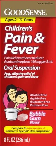 GoodSense Children's Pain and Fever Oral Suspension Liquid, Acetaminophen 160 mg per 5 mL, Bubble Gum Flavor GoodSense Au supplements