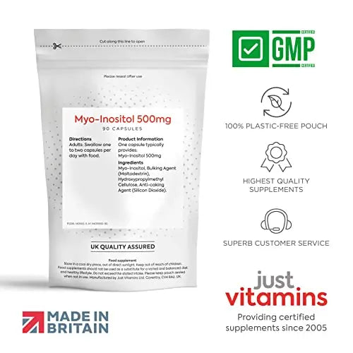 Myo-Inositol Capsules - 500mg x90 Capsules - Pure Premium Quality Myo Inositol Vitamin Just Vitamins Au supplements