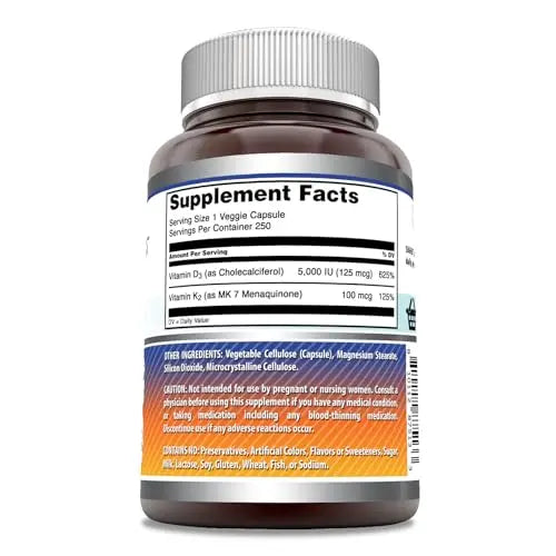 Amazing Formulas Vitamin D3 5000 IU with Vitamin K2 100 Mcg| 250 Veggie Capsules Amazing Nutrition Au supplements