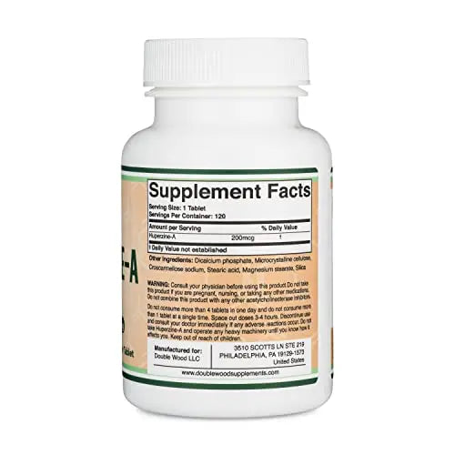 Huperzine A 200mcg (Third Party Tested) Manufactured in The USA, 120 Tablets, Brain Double Wood Supplements Au supplements