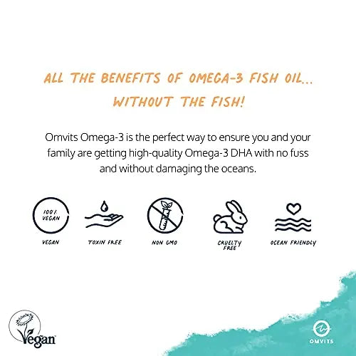 Omvits Vegan Omega 3 DHA from Algae Oil 1000mg - 60 Softgel Capsules with Vitamin E Omvits Au supplements