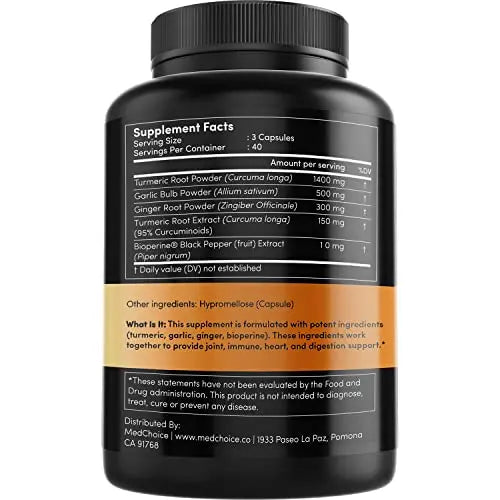 4-in-1 Turmeric and Garlic Supplements with Bioperine 2360 mg (240 ct) Turmeric Ginger MEDCHOICE Au supplements