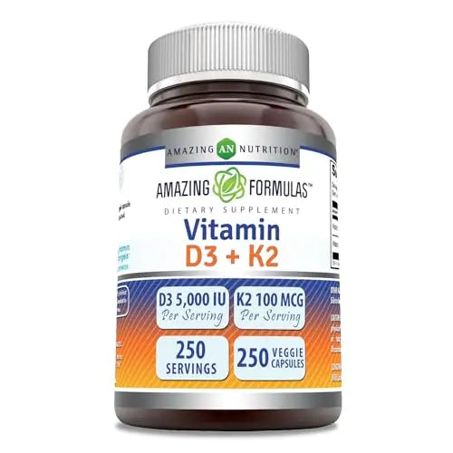 Amazing Formulas Vitamin D3 5000 IU with Vitamin K2 100 Mcg| 250 Veggie Capsules Amazing Nutrition Au supplements