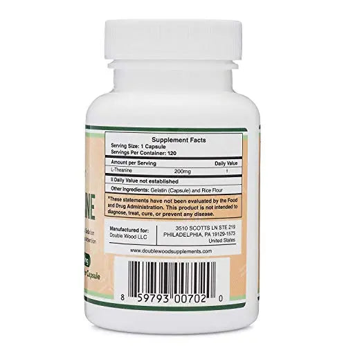 L-Theanine Supplement 200mg, 120 Capsules (Soy Free, Gluten Free, Non-GMO Double Wood Supplements Au supplements