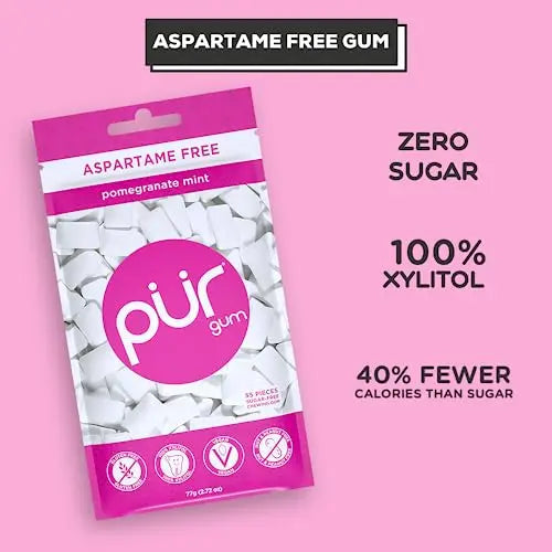 PUR Gum | Aspartame Free Chewing Gum | 100% Xylitol | Natural Pomegranate PUR Au supplements