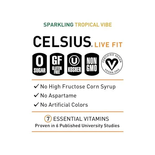 CELSIUS Sparkling Tropical Vibe, Functional Essential Energy Drink 12 Fl Oz (Pack of 12) CELSIUS Au supplements