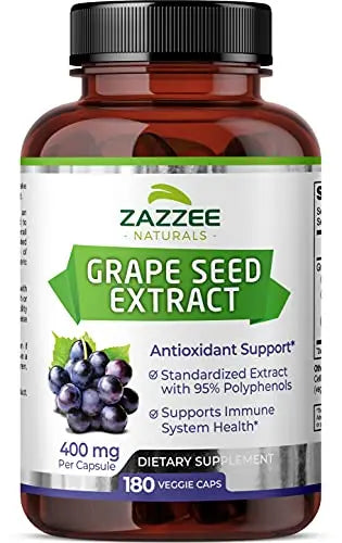 Zazzee High Strength Grape Seed 50:1 Extract, 20,000 mg Strength, 180 Vegan Capsules Zazzee Au supplements