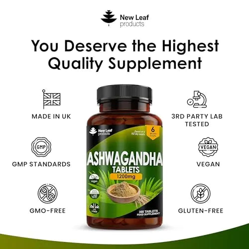 Ashwagandha 1200mg - 365 Vegan Tablets Pure High Strength Ashwagandha Root NEW LEAF PRODUCTS Au supplements