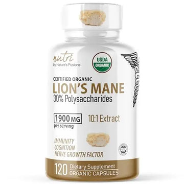 Nutri Organic Lions Mane Supplement Capsules - 1900 mg, 10:1 Dual Extraction, 120 Count Nature's Fusions Au supplements