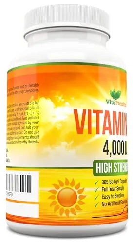 Vitamin D 4,000 IU Softgels, Maximum Strength Vitamin D3 Supplement, 365 Easy to Swallo Vita Premium Au supplements
