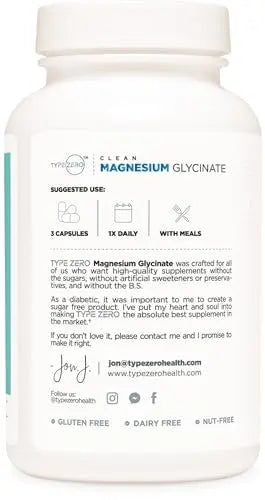 Type Zero Magnesium Glycinate (210mg | 180 Capsules) Pure, Non-GMO, Gluten Free Type Zero Au supplements