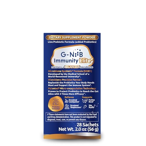 G-NiiB Immunity Elite (SIM01 Synbiotic Formula) - Potent Live probiotics and Added prebiotics to Support Immunity, Regularity, Sleep, Mood, and Skin - 5X More Effective in Reaching the Gut Alive G-NiiB Au supplements