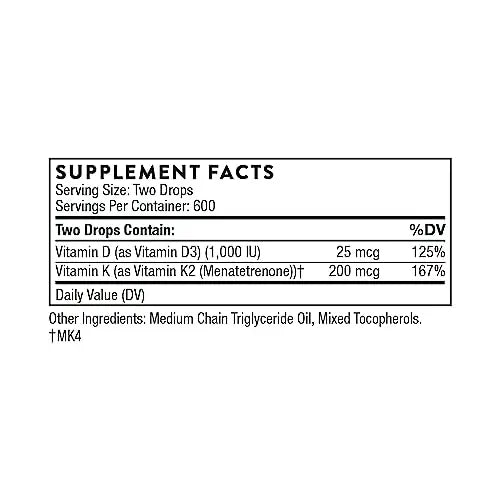 THORNE Vitamin D + K2 Liquid with a metered Dispenser - Vitamins D3 and K2 to Support THORNE Au supplements
