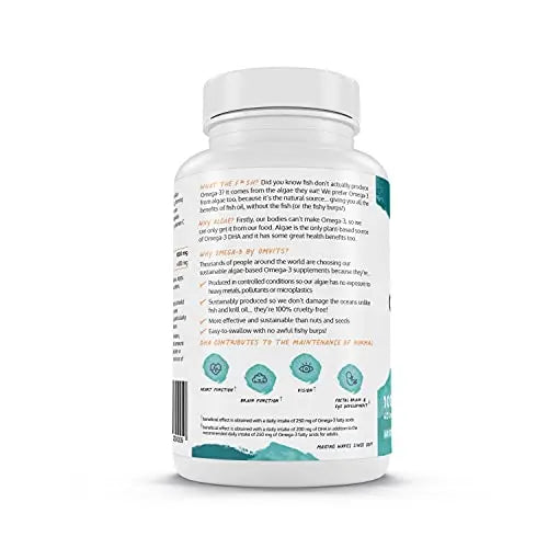 Omvits Vegan Omega 3 DHA from Algae Oil 1000mg - 60 Softgel Capsules with Vitamin E Omvits Au supplements
