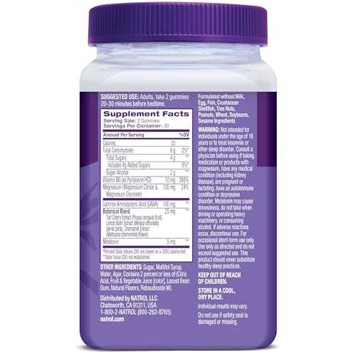 Natrol Sleep + Restore Magnesium Glycinate Blend Gummies with Melatonin 5mg - Calm Magnesium with GABA, Botanical Blend, Cherry Flavor, 60 Gummies Natrol Au supplements