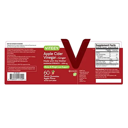 Apple Cider Vinegar Gummies 1,000mg Plus Ginger, ACV with The Mother, Detox Cleanse Viteey Au supplements