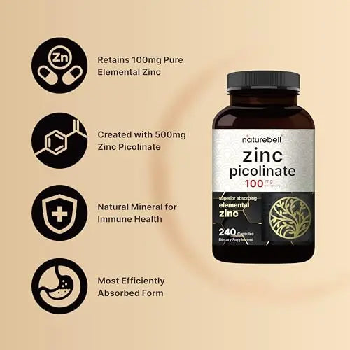 NatureBell Zinc Picolinate 100mg, 480 Count Capsules - Supports Immune System NatureBell Au supplements