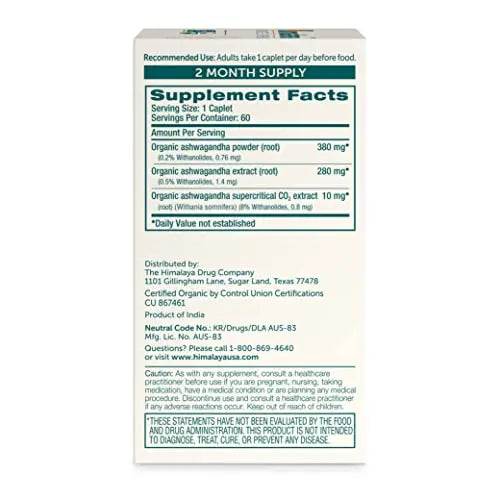 Himalaya Organic Ashwagandha, 60 Day Supply, Herbal Supplement for Stress Relief Himalaya Au supplements